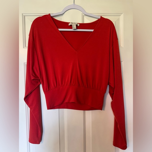 SOLD - Red V-Neck Contemporary Blouse - Picture 3 of 4